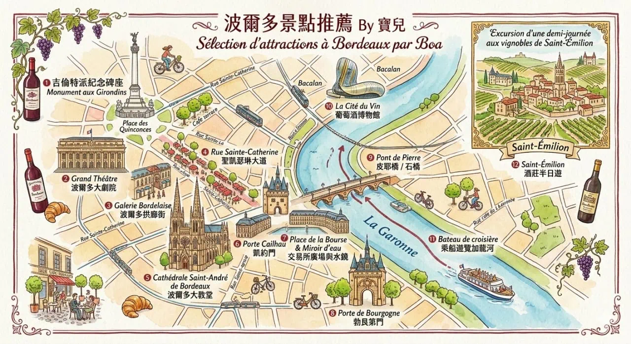法國Bordeaux|12個波爾多景點推薦,漫步浪漫葡萄酒之都 36 Bordeaux map
